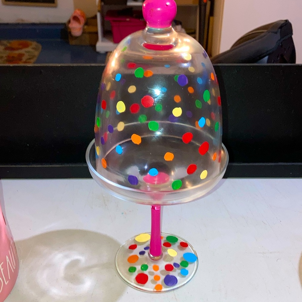 Handpainted glass single cupcake, pedestal holder with dome lid